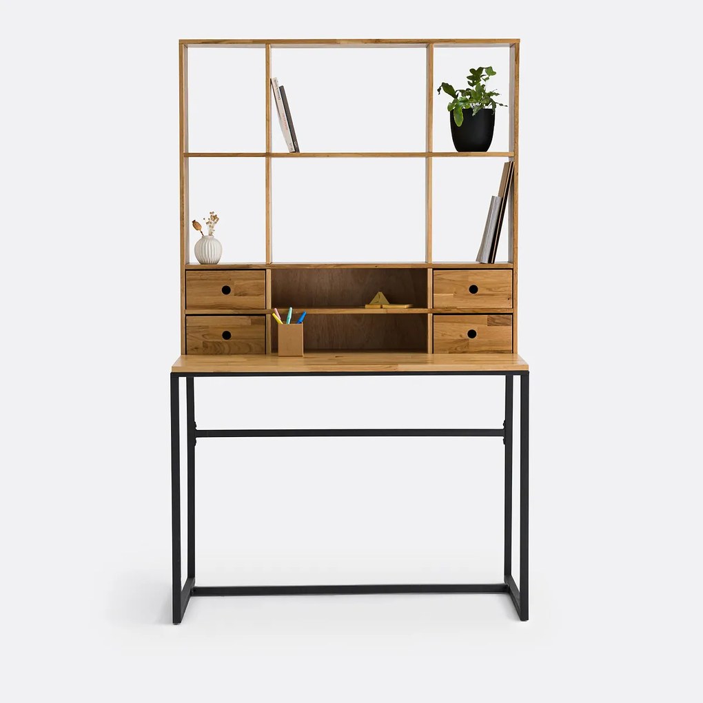Bureau eik en metaal, met verhoogstuk, Hiba