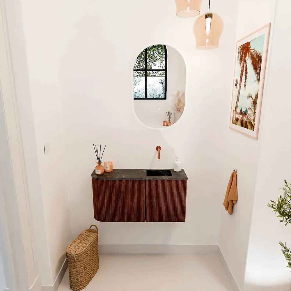 Mondiaz Joya DLux 80cm toiletmeubel ronding links ruby met wastafel faye rechts zonder kraangat lava