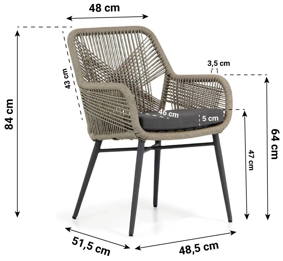 Tuinset 4 personen 180 cm Rope Taupe Lifestyle Garden Furniture Advance/Cardiff