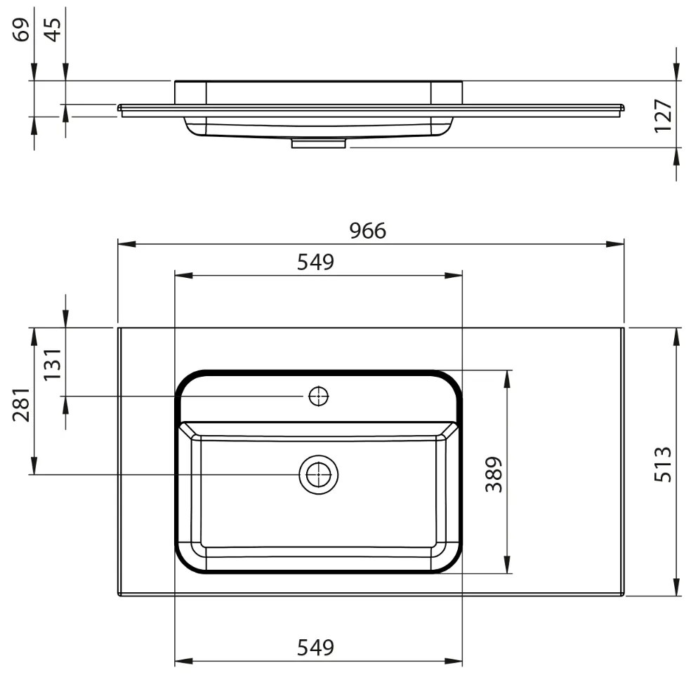 Sapho Brahea wastafel 95x50cm solid surface wit mat met smalle rand en kraangat links