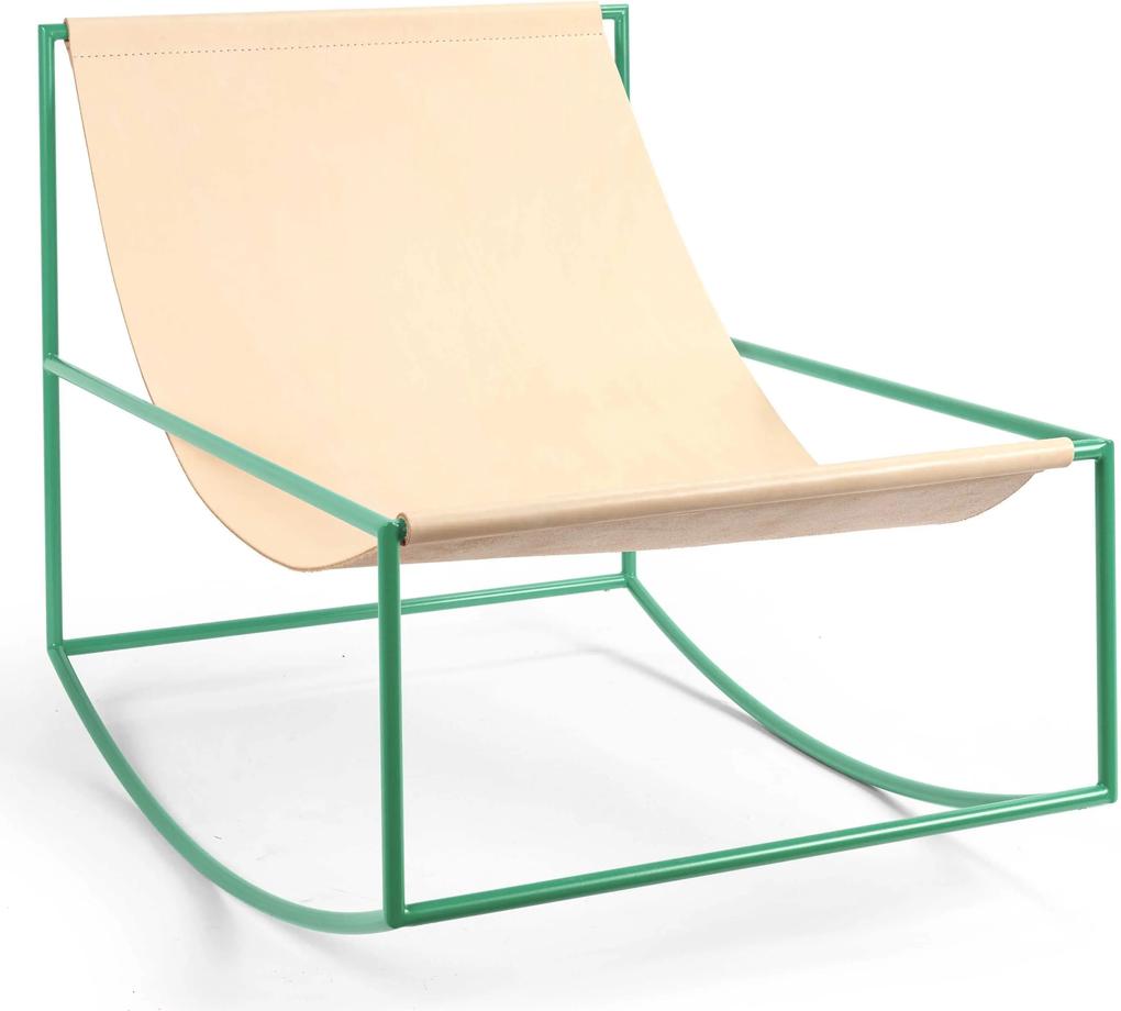 Valerie Objects Rocking chair schommelstoel leer onderstel groen staal