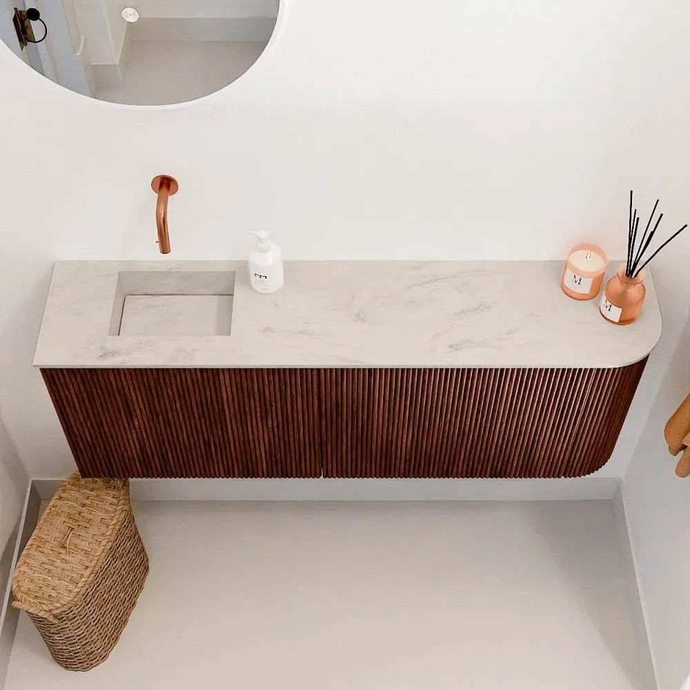 Mondiaz Joya DLux 110cm toiletmeubel ronding rechts ruby met wastafel faye links zonder kraangat opalo
