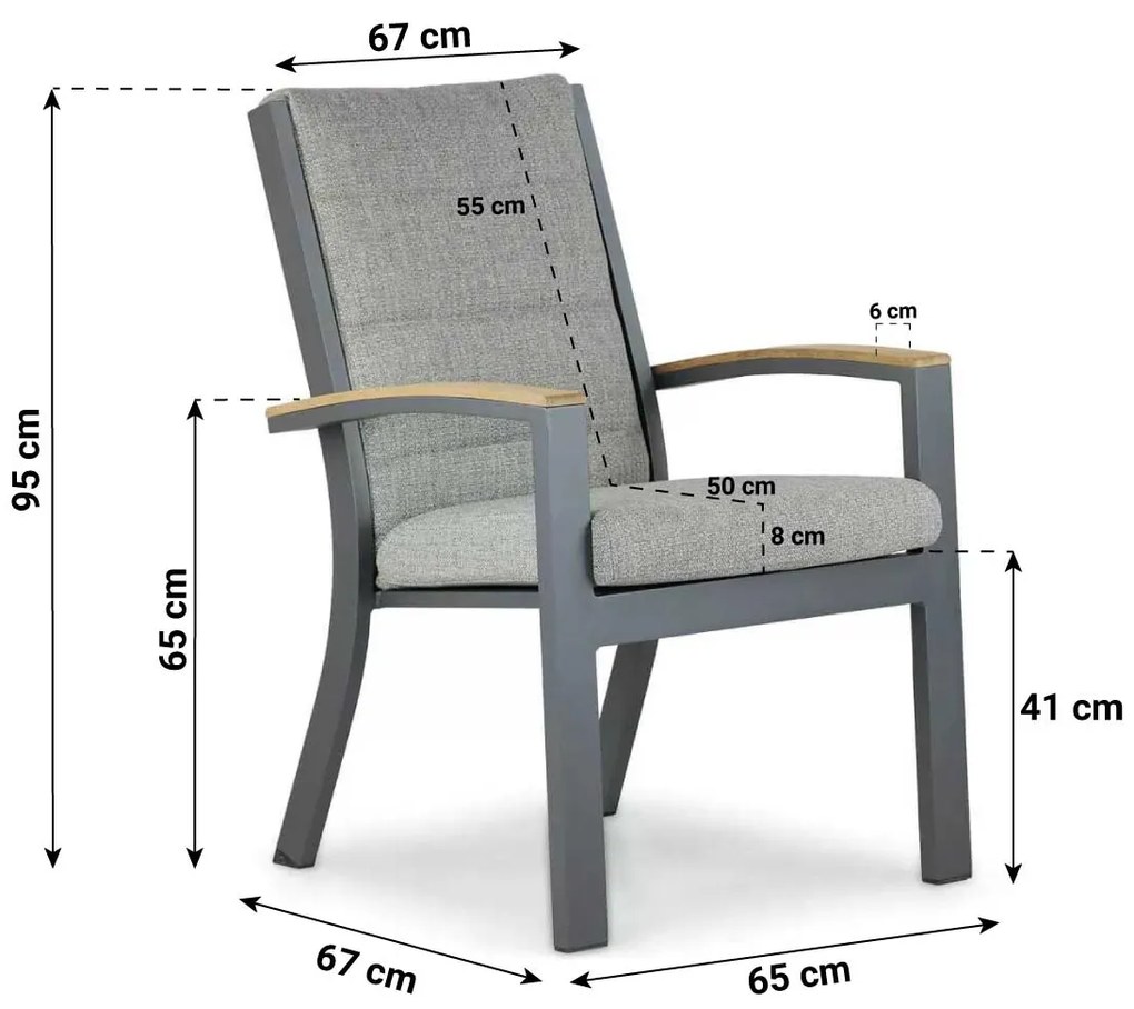 Tuinset 6 personen 240 cm Aluminium/teak Grijs Osmen Midura/Valence