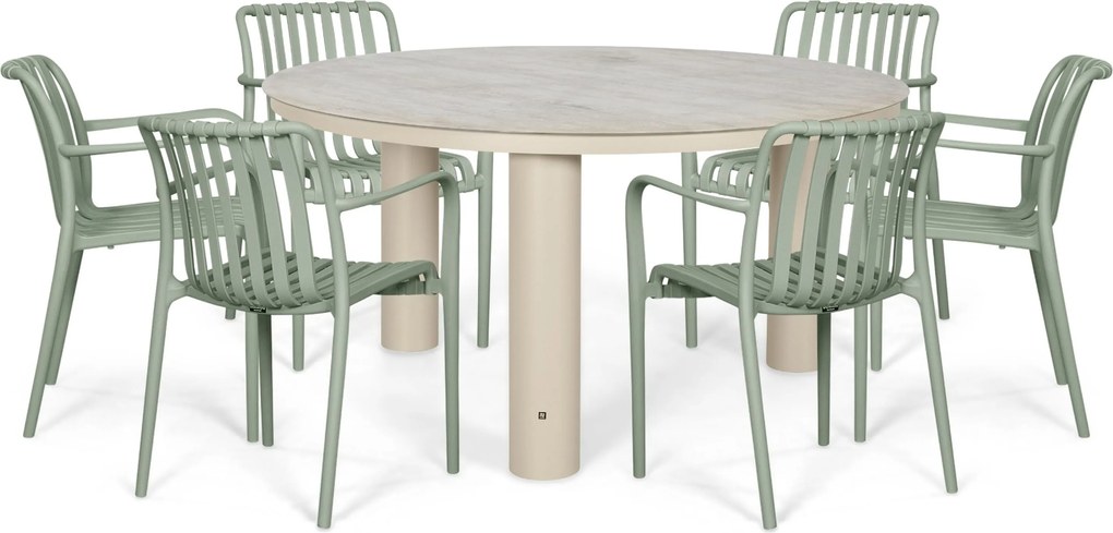 Tuinset Ronde Tuintafel 6 personen 150 cm Kunststof Groen Domani Furniture Alba/Arancia