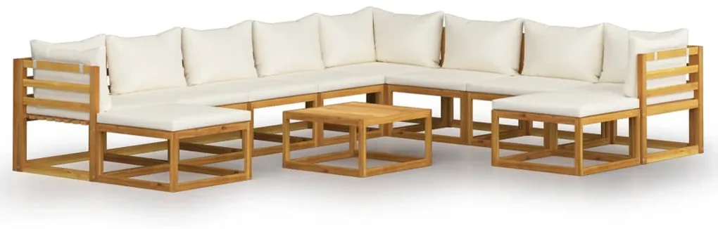 vidaXL 11-delige Loungeset met kussens massief acaciahout crème