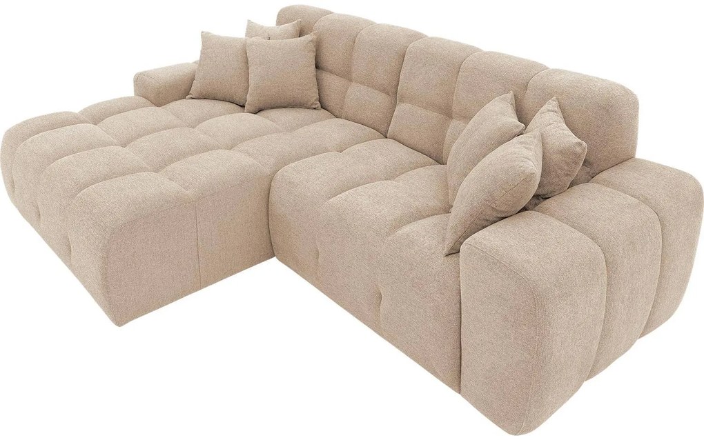 Goossens Excellent Bank Kubus - 30 X 30 Cm Stiksel wit, stof, 1,5-zits, modern design met chaise longue links