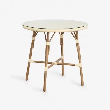 Ronde Eettafel Ø80 Cm In Aluminium En Synthetisch Riet Brielle Bistro Beige – Crème - Sklum