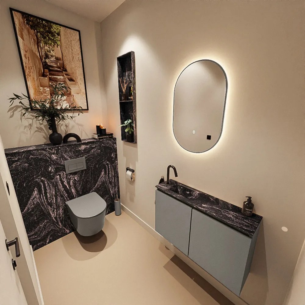 Mondiaz Ture DLux toiletmeubel 80cm smoke met wastafel lava links met kraangat