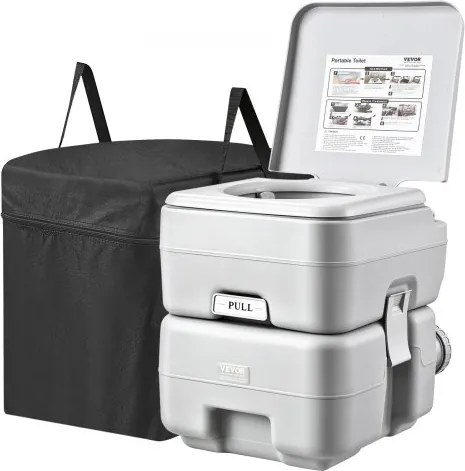 VEVOR Draagbaar toilet voor kamperen, draagbaar toilet met draagtas, 5,3 gallon afvalwatertank en 3,2 gallon spoeltank, toiletstoel met drukknop voor doorspoelen, lekvrij en geurloos reistoilet voor kampeerders