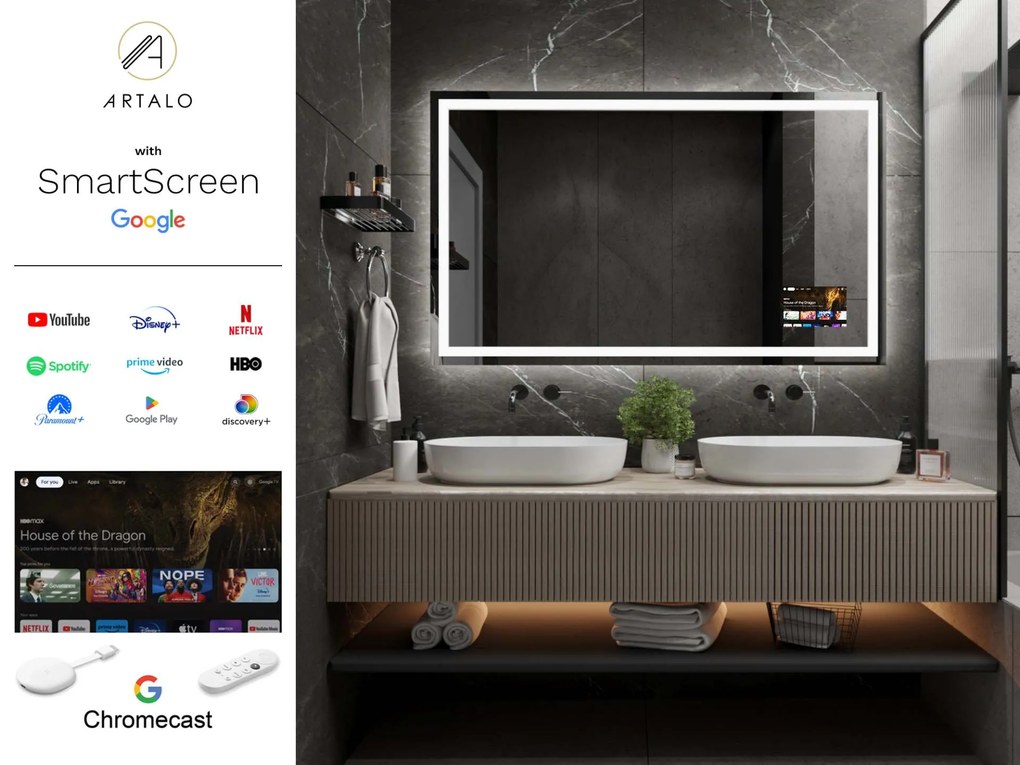 SMART spiegel met LED verlichting M7 + SmartScreen with Google Chromecast