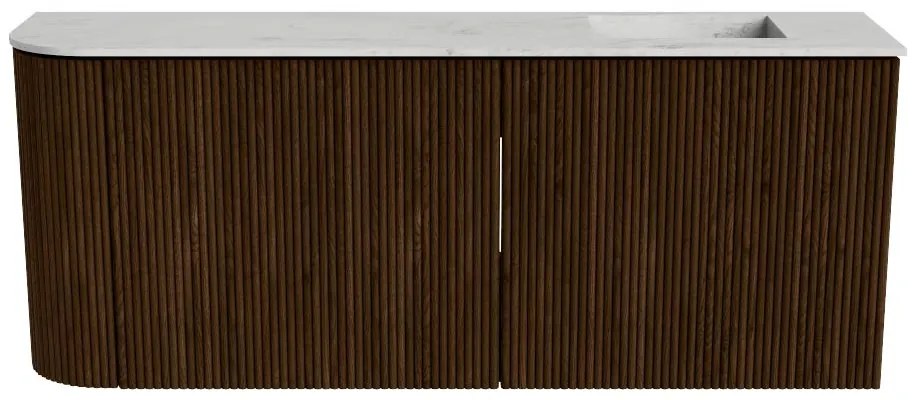 Mondiaz Joya DLux 100cm toiletmeubel ronding links walnut met wastafel faye rechts zonder kraangat opalo