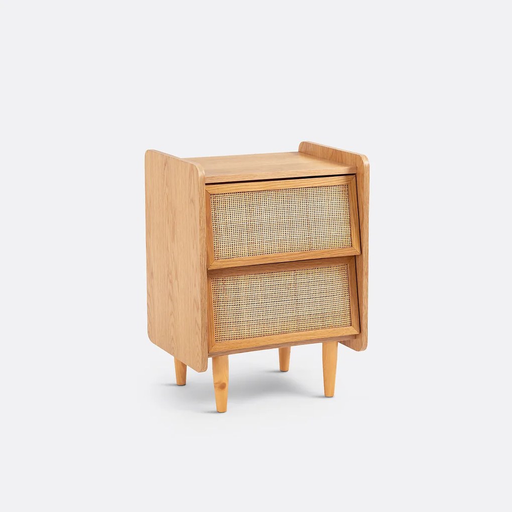 Nachtkastje van riet met 2 laden, Kaya