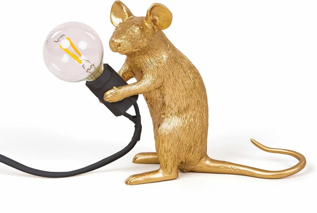 Seletti Mouse Lamp Sitting tafellamp goud met zwart snoer