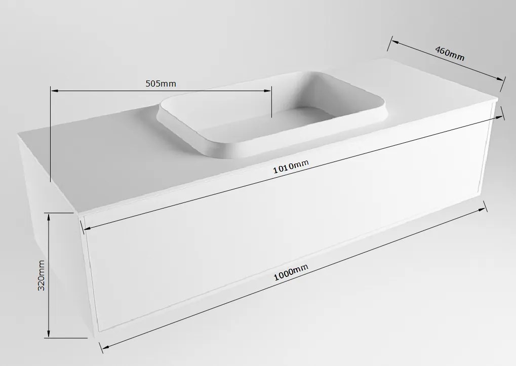 Mondiaz Erin 100cm badmeubel Carrara met 1 lade en zwarte wastafel midden zonder kraangaten