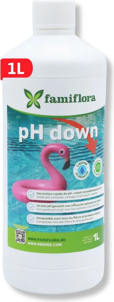 Famiflora pH down vloeibaar 1L - verlaagt de pH-waarde van je zwembad of spa!