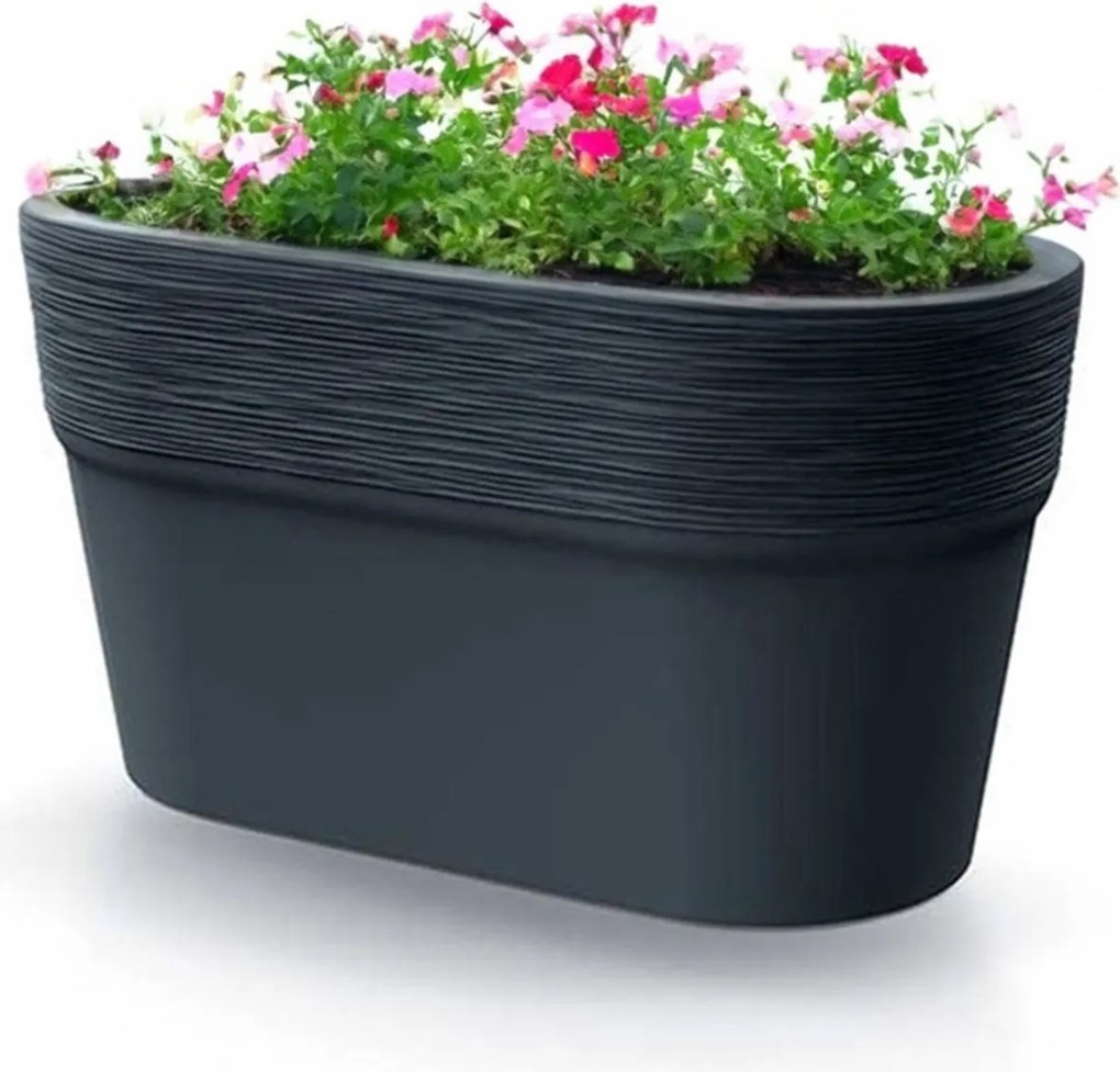 Prosperplast Furu Case Bloempot - L27,5 x B14 x H15 cm - Geribbeld design - Antraciet