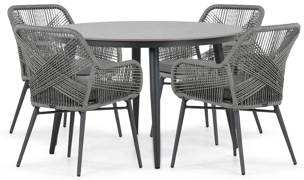 Tuinset Ronde Tuintafel 4 personen 120 cm Aluminium/wicker Grijs Lifestyle Garden Furniture Advance/Vienna