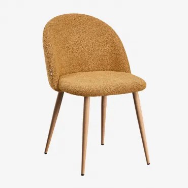Kana Deluxe Gestoffeerde Eetkamerstoel In Bouclé Stof Natuurlijk Hout & Bouclé Honing Geel - Sklum