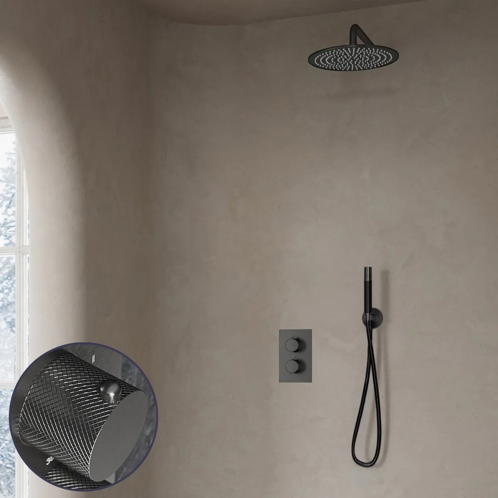 Saniclear Iron Curved Pro inbouw regendouche met 20cm hoofddouche en muurarm verouderd ijzer - gunmetal