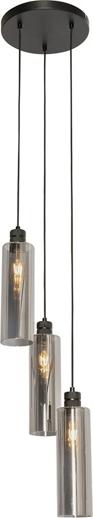 Moderne hanglamp zwart met smoke glas 3-lichts - Stavelot