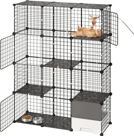 VEVOR Kattenkooi Kattenverblijf 4-verdiepingen Kattenren 104,1x35,5x139,7cm, Doe-het-zelf Kattenren met Kattenbak, Verwijderbare Binnenkooi van Metaaldraad voor 1-2 Katten, Kittens, Fretten en Kleine Dieren