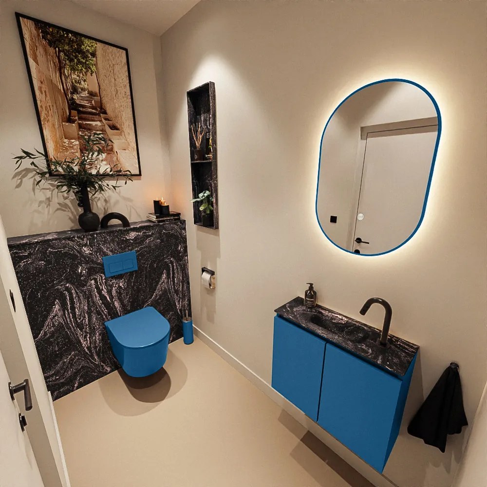 Mondiaz Ture DLux toiletmeubel 60cm jeans met wastafel lava midden met kraangat