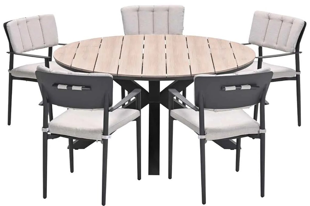 Garden Impressions Dane tuinset 6-delig - Tulli tuintafel Ø148x75 cm - light teak vironwood