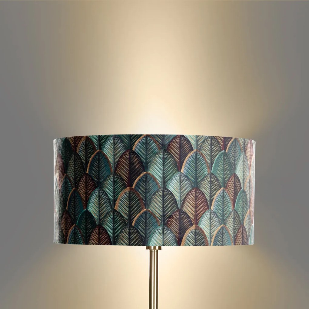 Vloerlamp messing met velours lampenkap blad dessin met gouden binnenkant 50/50/25 - Simplo Klassiek / Antiek E27 rond Binnenverlichting Lamp