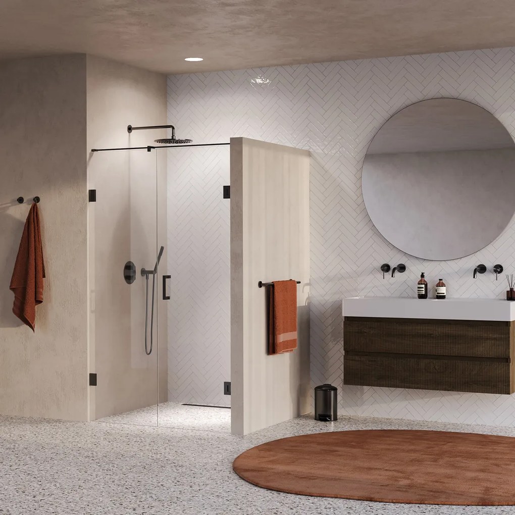 Brauer Void profielloze nisdeur 110cm met draaideur 60cm aan muur gunmetal geborsteld PVD