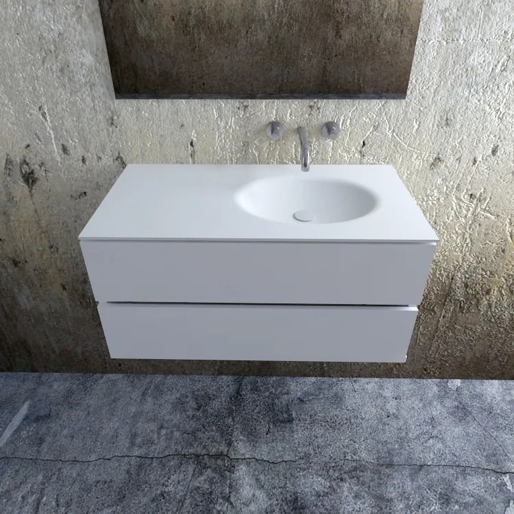 Zaro Sevilla Solid Surface badmeubel 100cm mat wit zonder kraangat spoelbak rechts