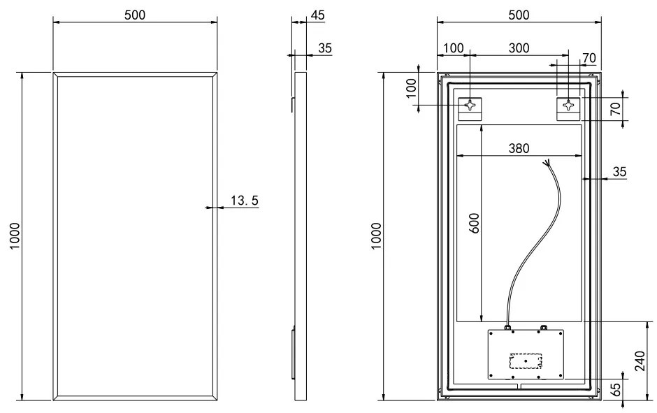 Hotbath &More Square rechthoekige spiegel 50x100cm geborsteld messing PVD