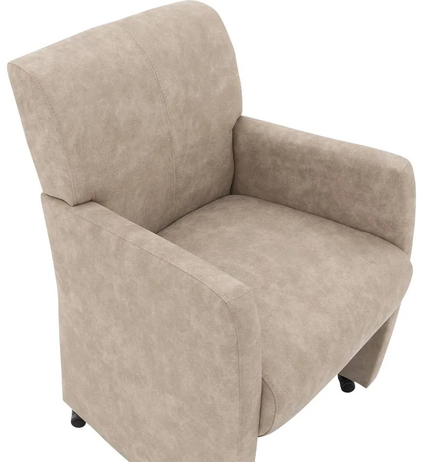 Goossens Eetkamerstoel Alex beige microvezel met armleuning en met wielen, stijlvol landelijk