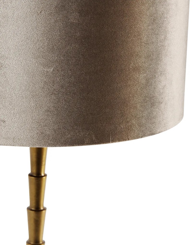 Tafellamp brons met velours kap taupe 35cm - Pisos Art Deco, Klassiek / Antiek E27 rond Binnenverlichting Lamp