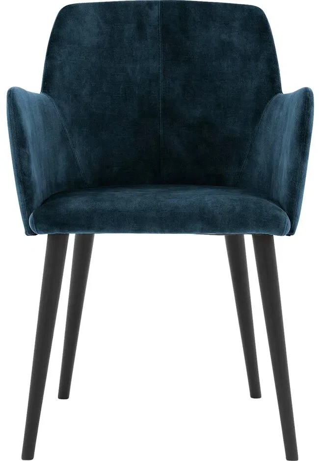 Goossens Eetkamerstoel Baltazar blauw velvet stof met armleuning, urban industrieel