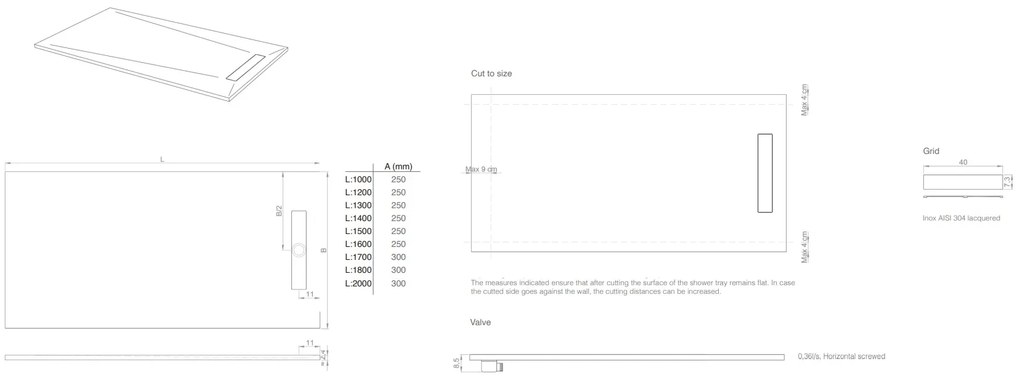 Resigres Plus Zero douchebak 180x90cm grijs mat composiet