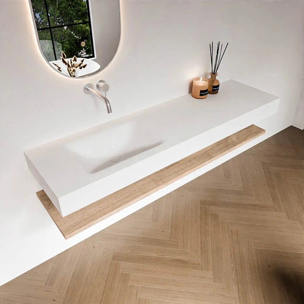 Zaro Alan badmeubel 170cm met planchet washed oak en vrijhangende wastafel cloud links zonder kraangat talc