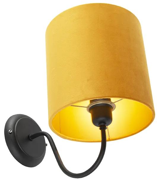 Klassieke wandlamp zwart met gele velours kap - Matt Klassiek / Antiek E27 rond Binnenverlichting Lamp