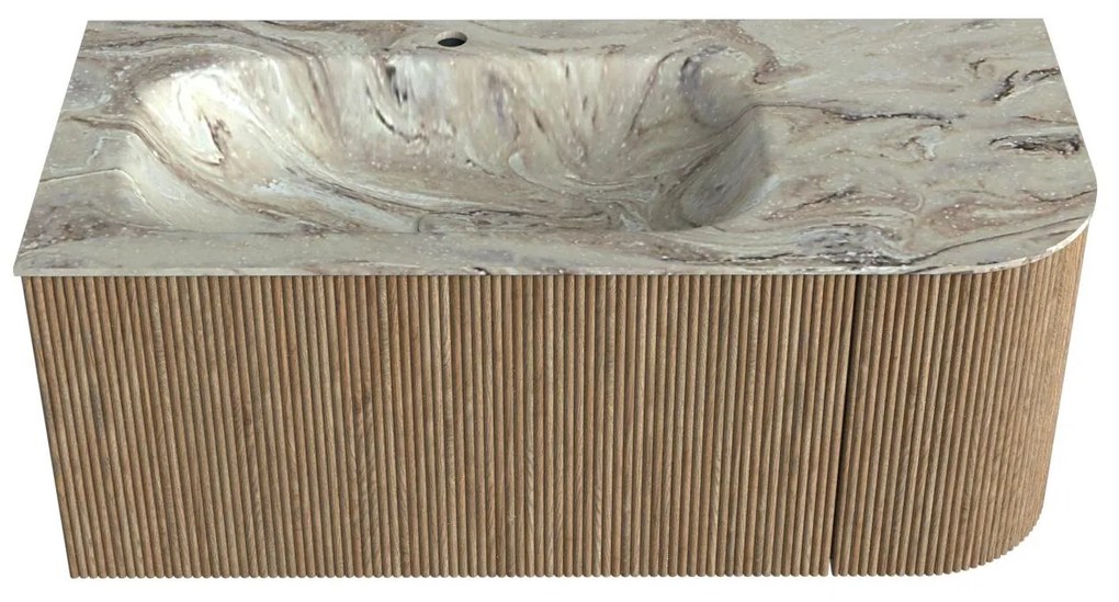 Mondiaz Kurve-dlux 105cm badmeubel ronding rechts dusk met 1 lade en deur en wastafel big small kraangat links glace