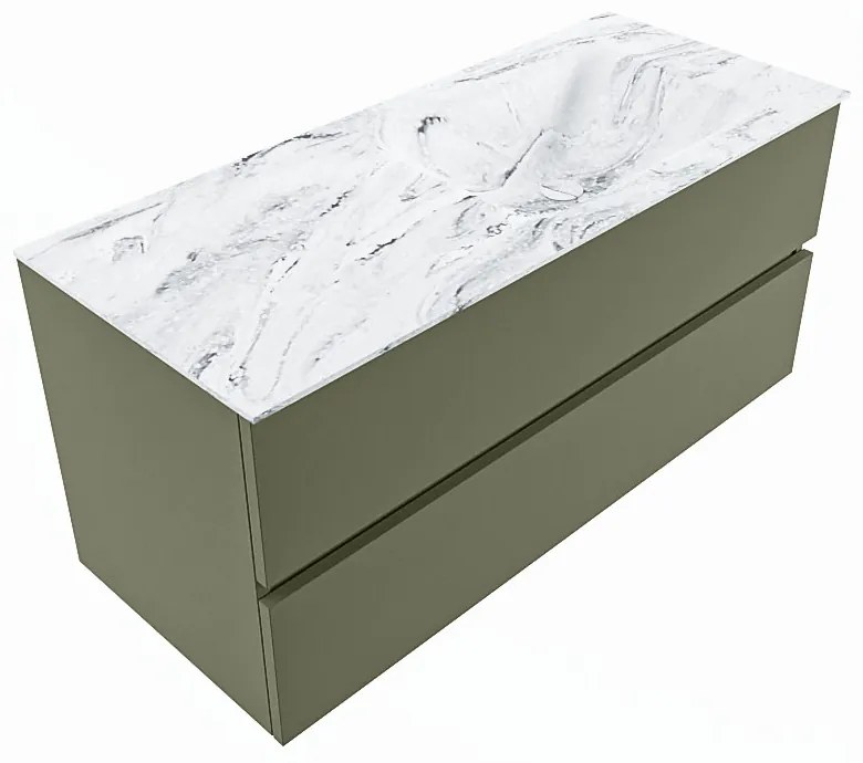 Mondiaz Vica DLux badmeubel 110cm army 2 lades met wastafel glace rechts 1 kraangat