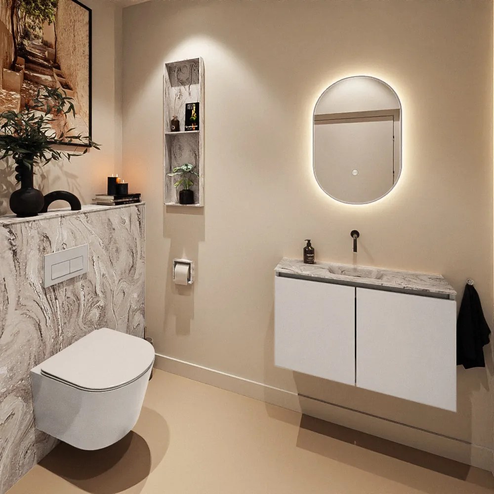 Mondiaz Ture DLux toiletmeubel 80cm linen met wastafel glace midden zonder kraangat