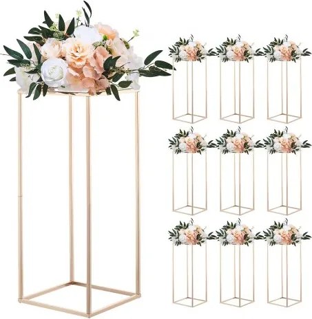 VEVOR Bruidsbloemenstandaard 250x250x600mm, 10-delige set bloemenstandaards met acrylplank, rechthoekige plantenstandaards voor bruiloften, feesten, verjaardagen, tafeldecoratie, roségoud