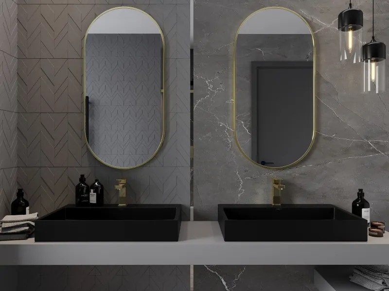 Mexen Loft ovale badkamerspiegel 100 x 50 cm, frame geborsteld goud - 9851-100-050-000-50
