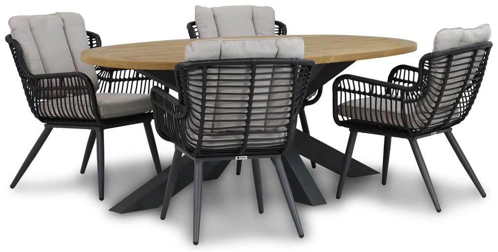 Tuinset 4 personen 200 cm Wicker/Aluminium/Aluminium/wicker Zwart Coco Azzano/Brookline