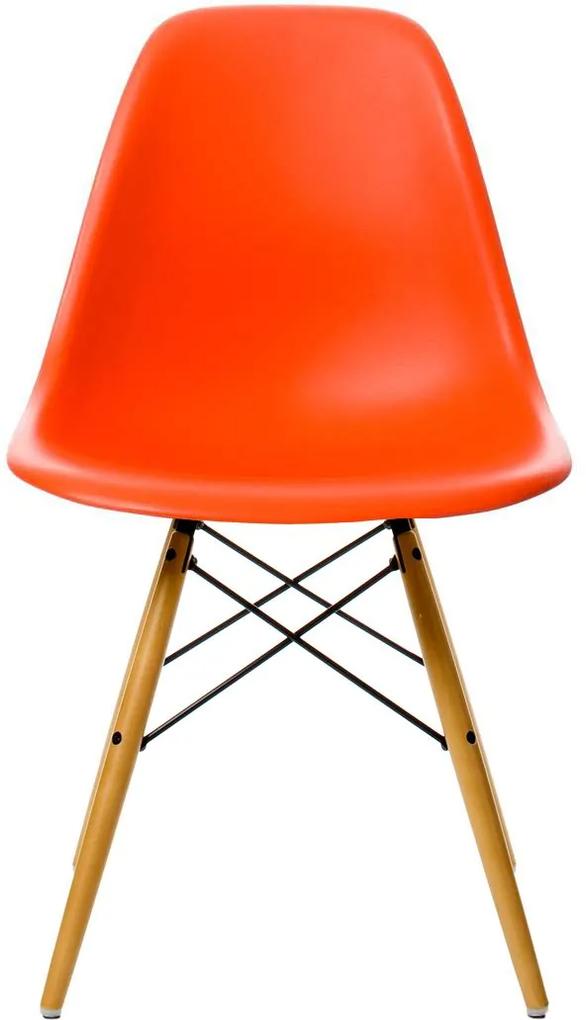 Vitra DSW stoel kuip rood onderstel geelachtig esdoorn
