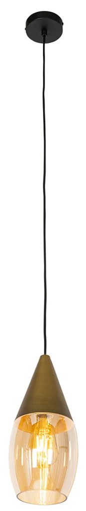 Moderne hanglamp goud met amber glas - Drop