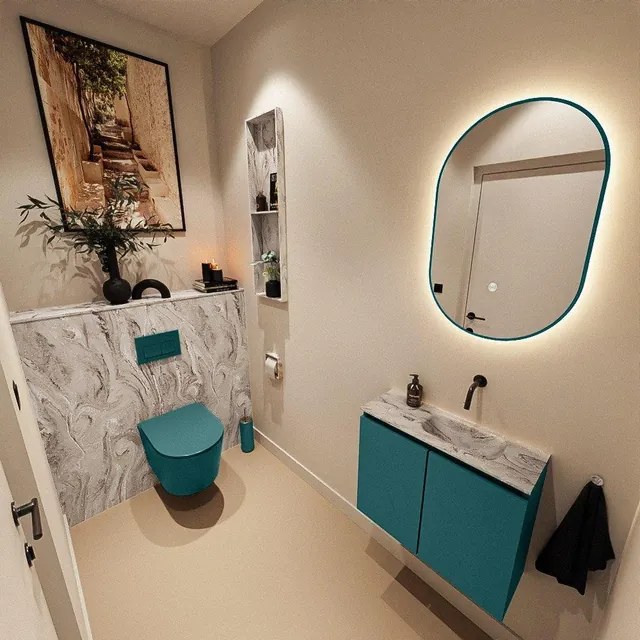 MONDIAZ TURE-DLUX 60cm toiletmeubel Smag. EDEN wastafel Glace positie rechts. Zonder kraangat. TUREDX60SMAR0GLA