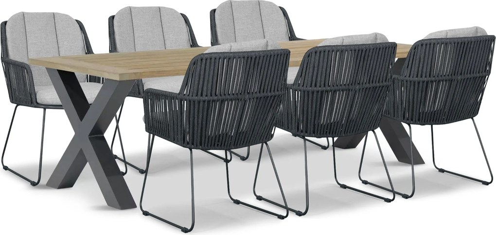 Tuinset 6 personen 240 cm Rope Grijs Domani Furniture Trivento/Cardiff