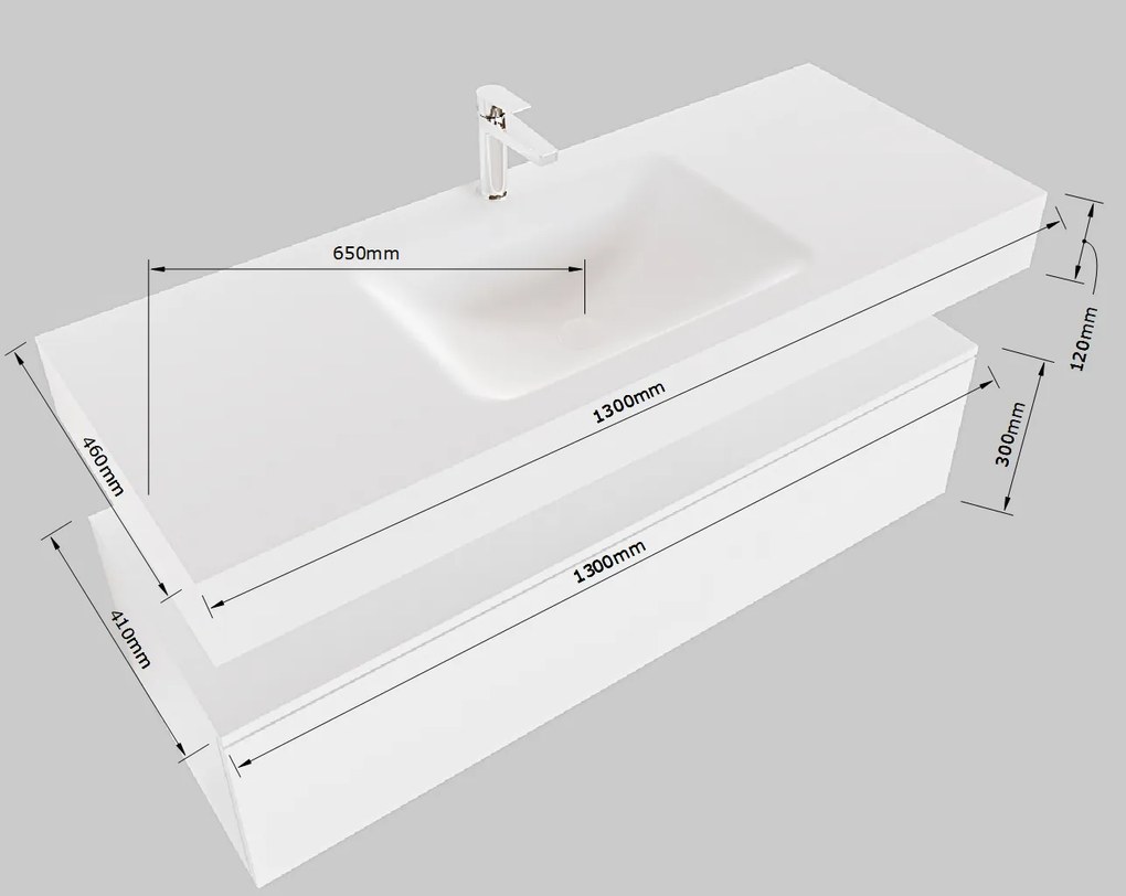 Mondiaz Alan DLux badmeubel 130cm cale 1 lade met wastafel frappe midden zonder kraangat