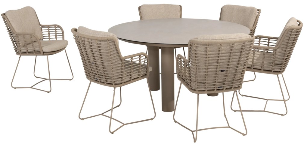Donato Fabrice dining tuinset 7 delig 160 cm rond keramiek latte 4 Seasons Outdoor