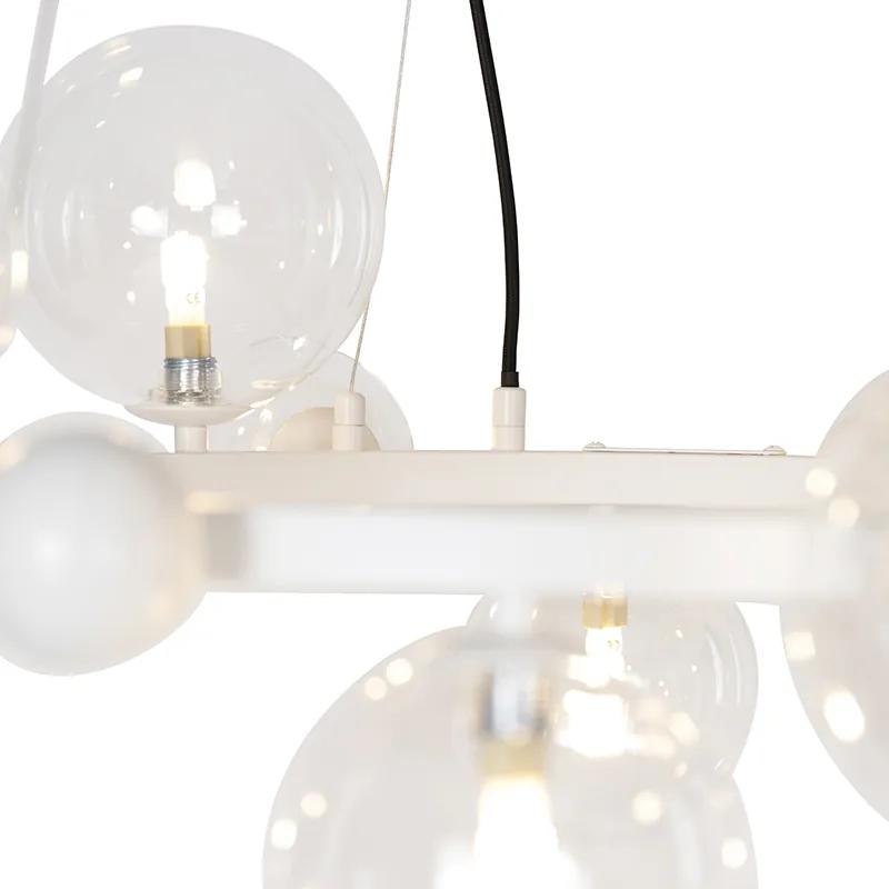 Art Deco hanglamp wit met helder glas 12-lichts - David Art Deco G9 rond Binnenverlichting Lamp